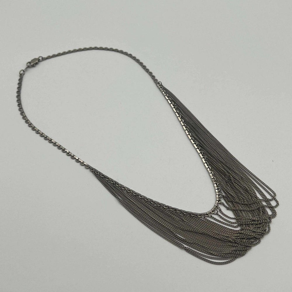 Multi Chain Statement‎ Necklace Silver Tone Draped Fashion Jewelry